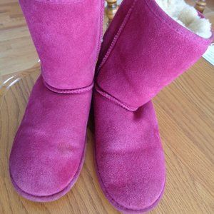 BEARPAW Womens Winter Boots Elizabeth Pom Berry Pink Lace Up M-1420W Size 8